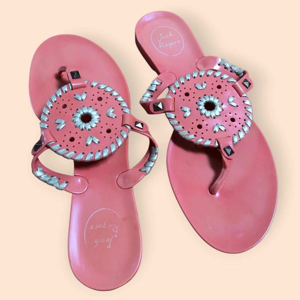 Jack Rogers Georgica Jelly Sandals Coral Pink & Gold Summer Designer Women’s 8